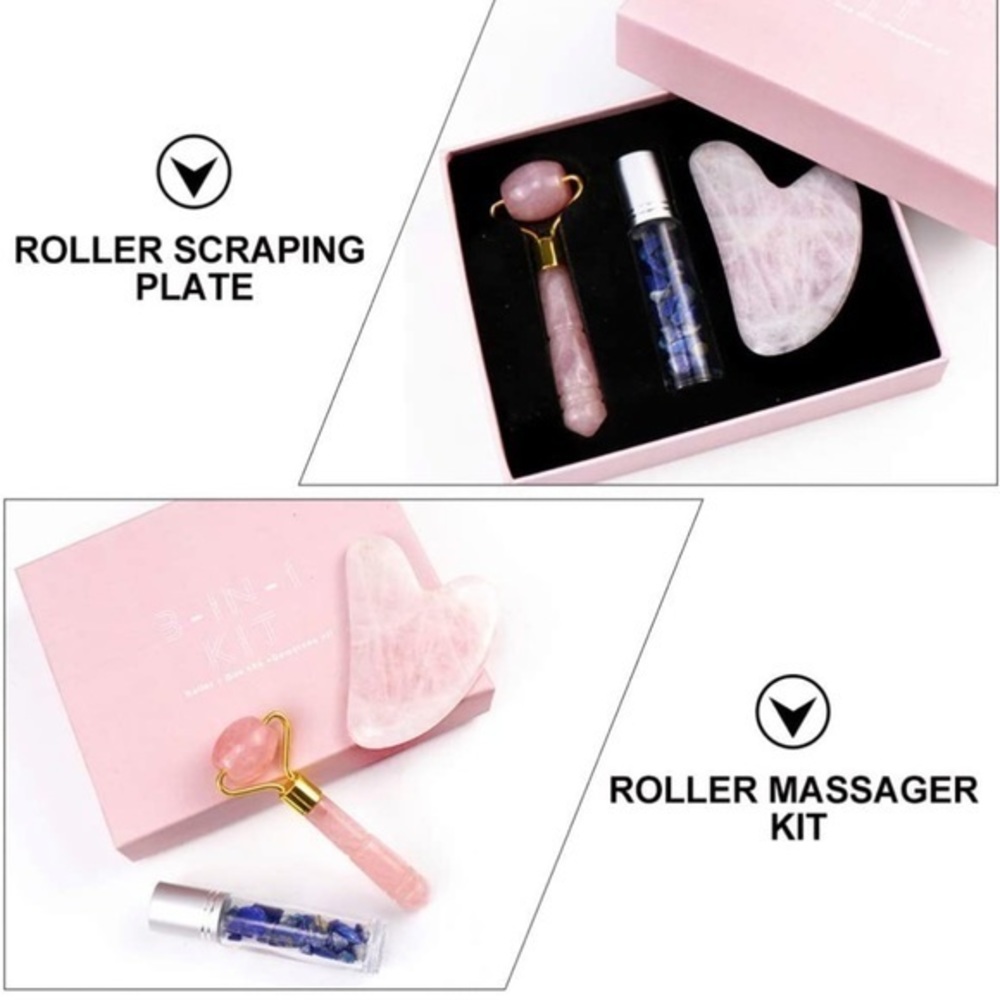 Beaupretty Natural Jade Roller Set Face Massage Board Jade Massage Roller. NEW